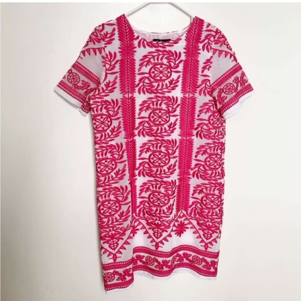 Lulu's Fond of You Hot Pink Embroidered Short Sleeve Shift Dress Sz XS - Picture 4 of 12